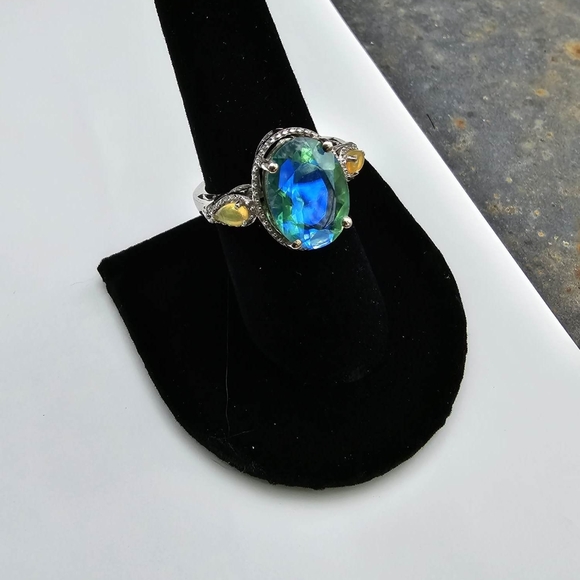 Genuine Exotic Peacock Quartz & Opal Ring in Sterling Silver Size 8 - Picture 10 of 17